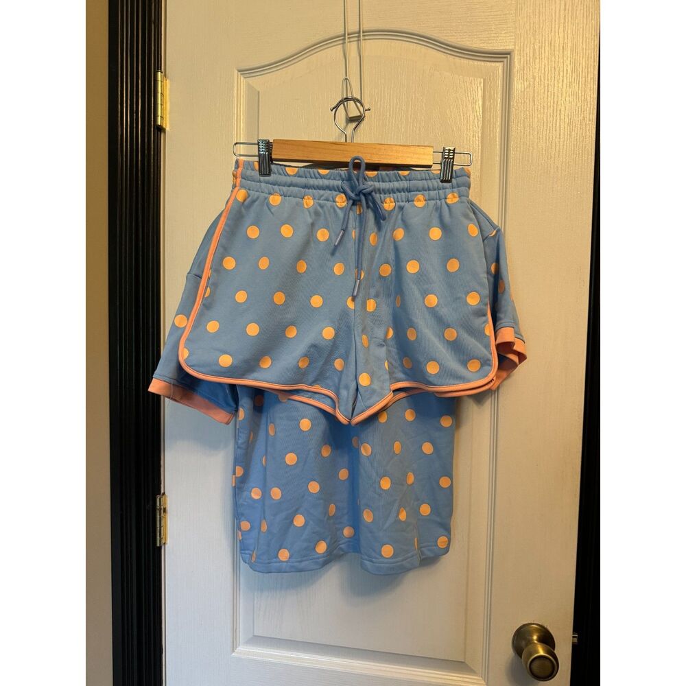 Veveret Classic Polka Dot Lounge Set 2-Piece - Blue & Peach / Size S (NWT)